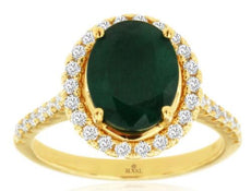 3.0CT DIAMOND & AAA EMERALD 14K YELLOW GOLD CLASSIC OVAL & ROUND ENGAGEMENT RING