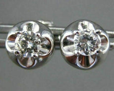ESTATE LARGE .6CT DIAMOND 18K WHITE GOLD CLASSIC FLOWER SOLITAIRE EARRINGS 6407
