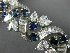 ANTIQUE 28.30CT DIAMOND & AAA SAPPHIRE PLATINUM 3D FLOWER OPEN FILIGREE BRACELET
