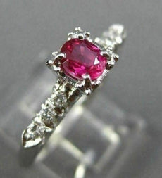 ANTIQUE WIDE .53CT DIAMOND & RUBY 14K WHITE GOLD FISH TAIL ENGAGEMENT RING 27642