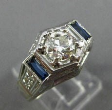 ANTIQUE LARGE 1.15CT DIAMOND SAPPHIRE 18K WHITE GOLD FILIGREE HEXAGON RING 25640