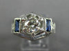 ANTIQUE LARGE 1.15CT DIAMOND SAPPHIRE 18K WHITE GOLD FILIGREE HEXAGON RING 25640