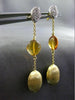 ESTATE .21CT DIAMOND & CITRINE 18KT TWO TONE GOLD 3D OVAL ROUND HAMMER EARRINGS