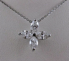 ANTIQUE 1.30CT DIAMOND 14K WHITE GOLD MARQUISE FLOWER PENDANT F VVS CHAIN #2034