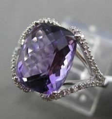 ANTIQUE LARGE 4.36CTW DIAMOND & AAA EXTRA FACET AMETHYST 14KT WHITE GOLD RING