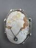ANTIQUE LARGE .05CT DIAMOND FILIGREE LADY CAMEO 14K WHITE BROOCH & PENDANT #2096