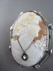 ANTIQUE LARGE .05CT DIAMOND FILIGREE LADY CAMEO 14K WHITE BROOCH & PENDANT #2096