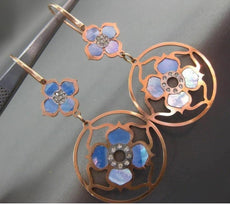 ESTATE LARGE .17CT DIAMOND & BLUE MOTHER OF PEARL 14K ROSE GOLD HANGING EARRINGS