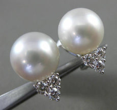 ESTATE .60CT DIAMOND 18K WHITE GOLD AAA SOUTH SEA PEARL 3 STONE CLIP ON EARRINGS