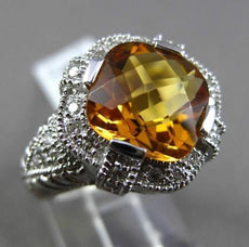 ANTIQUE WIDE 3.96CT DIAMOND & AAA EXTRA FACET CITRINE 14K WHITE GOLD 3D FUN RING