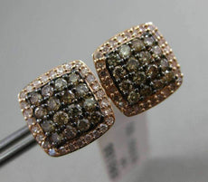 ESTATE .92CT WHITE CHOCOLATE FANCY DIAMOND 14K ROSE & BLACK GOLD SQUARE EARRINGS