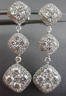 ESTATE 2.60CT DIAMOND 14KT WHITE GOLD 3D SQUARE ETOILE FILIGREE HANGING EARRINGS