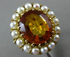 ANTIQUE LARGE 10CT AAA CITRINE & SOUTH SEA PEARL 14KT YELLOW GOLD 3D FLOWER RING