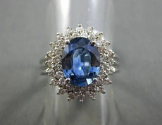 ANTIQUE LARGE 3.22CT DIAMOND & AAA SAPPHIRE 14K WHITE GOLD CLUSTER RING STUNNING