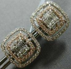 ESTATE LARGE 1.78CT ROUND & BAGUETTE DIAMOND 14KT ROSE GOLD SQUARE STUD EARRINGS