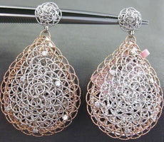 ESTATE EXTRA LARGE .36CT DIAMOND 14K WHITE & ROSE GOLD 3D WOVEN HANGING EARRINGS
