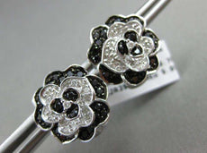 ESTATE WIDE 1CT WHITE & BLACK DIAMOND 14KT WHITE GOLD 3D FLOWER CLIP ON EARRINGS
