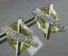 ESTATE LARGE 11.45CT DIAMOND & GREEN AMETHYST 14KT WHITE GOLD OVAL STUD EARRINGS