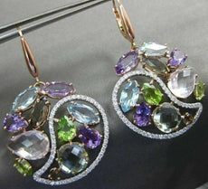 ESTATE LARGE 25.35CT DIAMOND & AAA MULTI GEM 14KT TWO TONE GOLD FLOWER EARRINGS