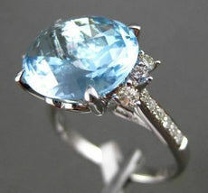 ANTIQUE 7.54CTW AAA EXTRA FACET BLUE TOPAZ & DIAMOND 14K WHITE GOLD HEART RING
