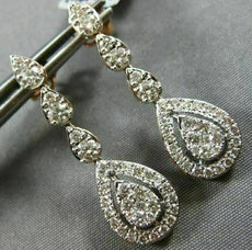 ESTATE 1.26CT DIAMOND 14KT WHITE & ROSE GOLD 3D CLUSTER TEAR DROP HALO EARRINGS