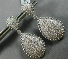 ESTATE LARGE 2.92CT DIAMOND 14KT WHITE GOLD CLUSTER MILGRAIN TEAR DROP EARRINGS