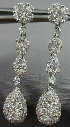 ESTATE 2.58CT DIAMOND 18KT WHITE GOLD 3D FLOWER INFINITY PEAR HANGING EARRINGS