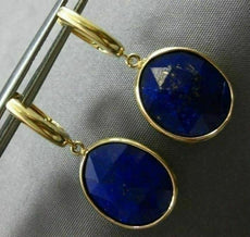 ESTATE AAA EXTRA FACET LAPAS 14KT YELLOW GOLD OVAL BEZEL HUGGIE HANGING EARRINGS