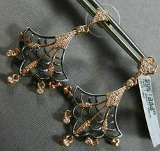 ESTATE .33CT DIAMOND 14KT ROSE & BLACK GOLD 3D OPEN FILIGREE SPIDER WEB EARRINGS