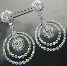 ESTATE LARGE 4.03 DIAMOND 14KT WHITE GOLD 3D CIRCULAR FLOWER HANGING EARRINGS