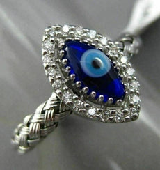 ESTATE .16CT DIAMOND & EVIL EYE 14KT WHITE GOLD 3D LUCKY FLEXIBLE WOVEN FUN RING