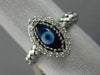 ESTATE .16CT DIAMOND & EVIL EYE 14KT WHITE GOLD 3D LUCKY FLEXIBLE WOVEN FUN RING
