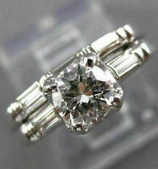 ANTIQUE .74CT ROUND & BAGUETTE DIAMOND 18KT GOLD ENGAGEMENT WEDDING RING #21860
