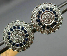 ESTATE LARGE .58CT DIAMOND SAPPHIRE 14K WHITE GOLD FLOWER MILGRAIN STUD EARRINGS