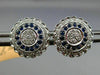ESTATE LARGE .58CT DIAMOND SAPPHIRE 14K WHITE GOLD FLOWER MILGRAIN STUD EARRINGS