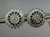 ESTATE LARGE .58CT DIAMOND SAPPHIRE 14K WHITE GOLD FLOWER MILGRAIN STUD EARRINGS