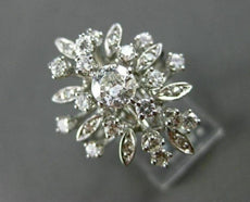 ANTIQUE LARGE 1.14CT OLD MINE DIAMOND 14KT WHITE GOLD FLOWER FUN RING #18870