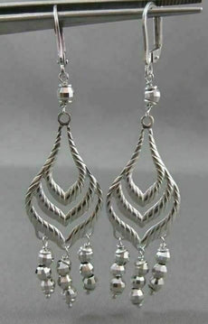 ANTIQUE LONG SEASHELL 14KT WHITE GOLD DIAMOND CUT CHANDELIER EARRINGS #19425