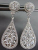 ESTATE LARGE 2.88CT DIAMOND 18K WHITE GOLD 3D CLUSTER TEAR DROP HANGING EARRINGS