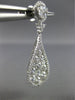 ESTATE LARGE 2.88CT DIAMOND 18K WHITE GOLD 3D CLUSTER TEAR DROP HANGING EARRINGS