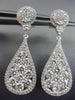 ESTATE LARGE 2.88CT DIAMOND 18K WHITE GOLD 3D CLUSTER TEAR DROP HANGING EARRINGS