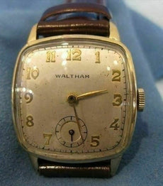 ANTIQUE WALTHAM 14KT YELLOW GOLD FILL SQUARE MENS WATCH WORKS #19061