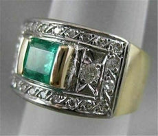 ANTIQUE WIDE 1.25CTW OLD MINE CUT DIAMOND EMERALD 14K GOLD BAND RING 12MM #20008
