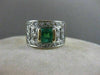 ANTIQUE WIDE 1.25CTW OLD MINE CUT DIAMOND EMERALD 14K GOLD BAND RING 12MM #20008