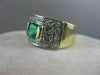 ANTIQUE WIDE 1.25CTW OLD MINE CUT DIAMOND EMERALD 14K GOLD BAND RING 12MM #20008