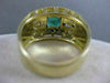 ANTIQUE WIDE 1.25CTW OLD MINE CUT DIAMOND EMERALD 14K GOLD BAND RING 12MM #20008