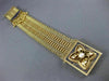 ANTIQUE WIDE BLUE ENAMEL & PEARL 14KT YELLOW GOLD BRACELET FILIGREE TASSEL #666