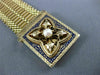 ANTIQUE WIDE BLUE ENAMEL & PEARL 14KT YELLOW GOLD BRACELET FILIGREE TASSEL #666