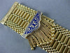 ANTIQUE WIDE BLUE ENAMEL & PEARL 14KT YELLOW GOLD BRACELET FILIGREE TASSEL #666