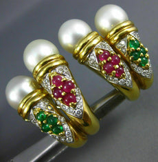 ESTATE LARGE 1.6CT DIAMOND & MULTI GEM PEARL 18KT YELLOW GOLD CLIP ON EARRINGS